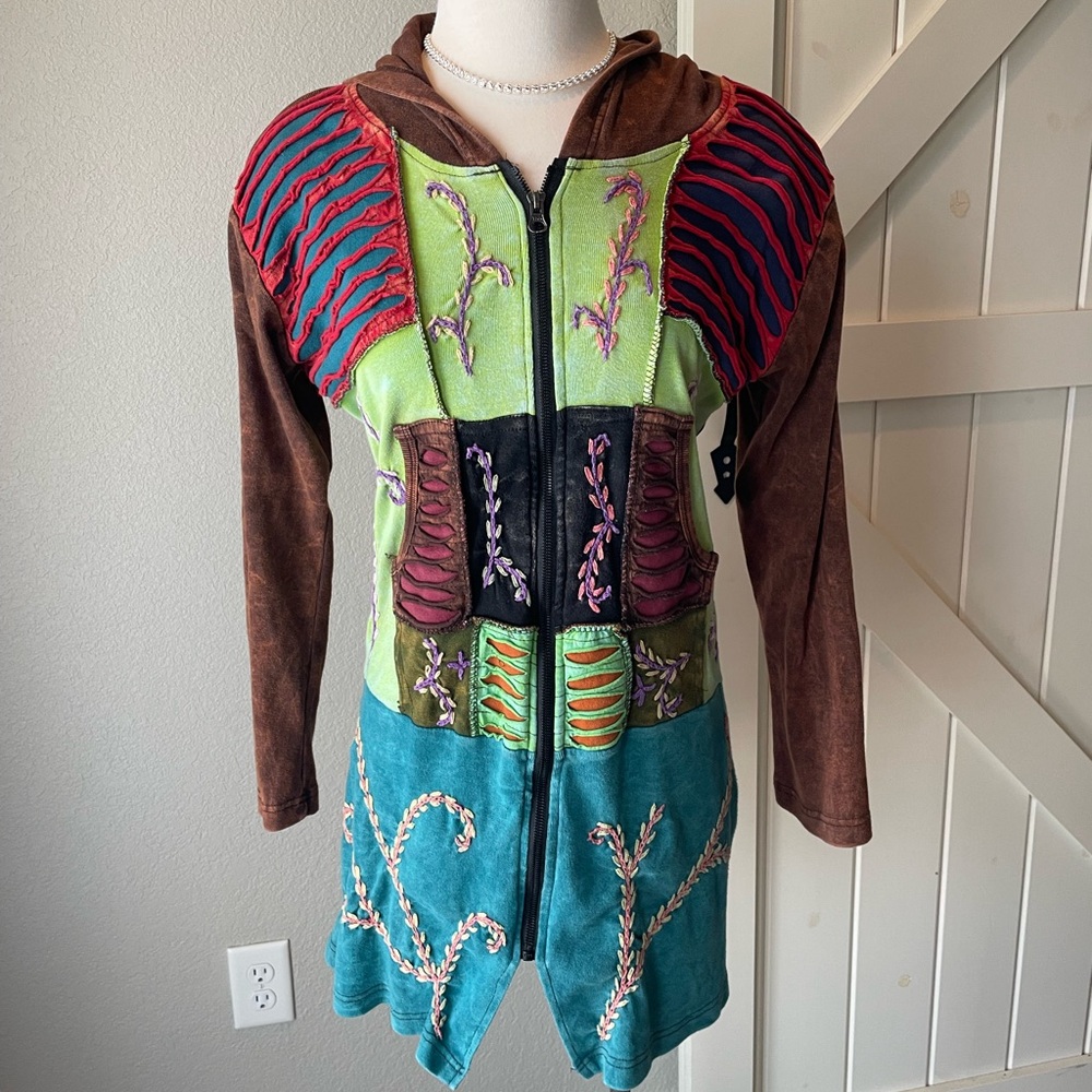 Colorful Patchwork Zip-Up Hoodie Dress